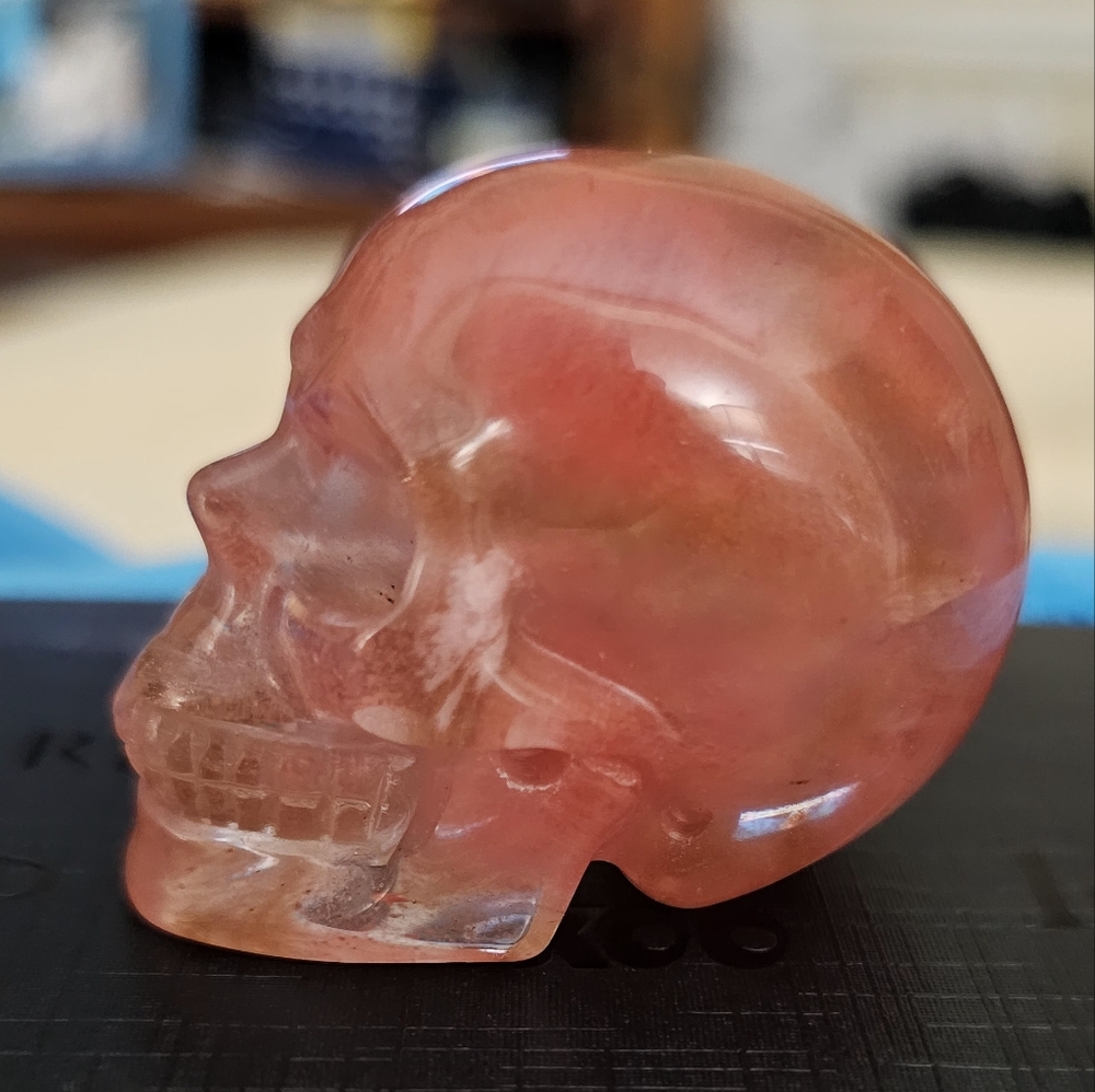 2.0" Smelted Quartz-Red Hand Carved Crystal Skull,
